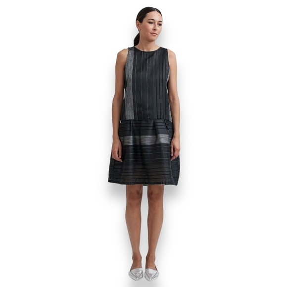 Ace & Jig Black Shadow/Metallic Silver Party Frock Sleeveless Knee Length Dress - Picture 2 of 16